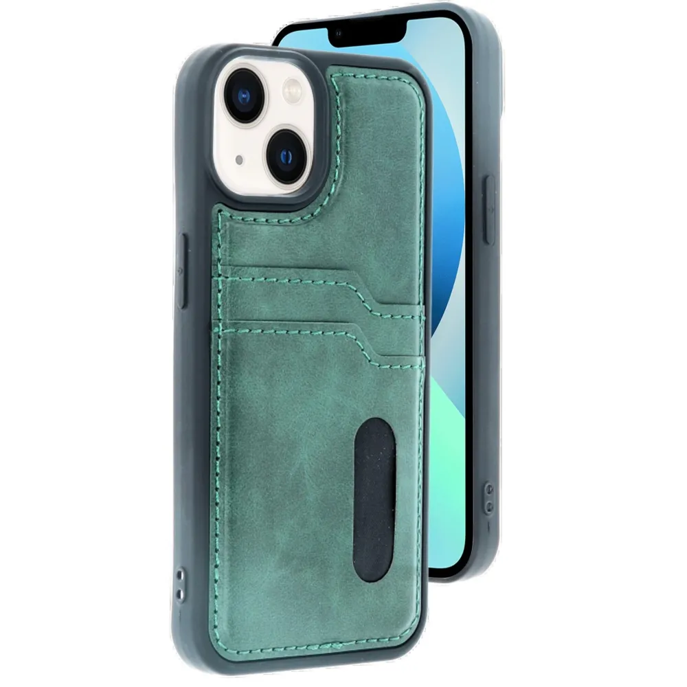 Newface Iphone 14 Kılıf Sara Kartvizitli Deri Kılıf - Koyu Yeşil