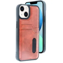 Newface iPhone 14 Kılıf Sara Kartvizitli Deri Kılıf - Taba