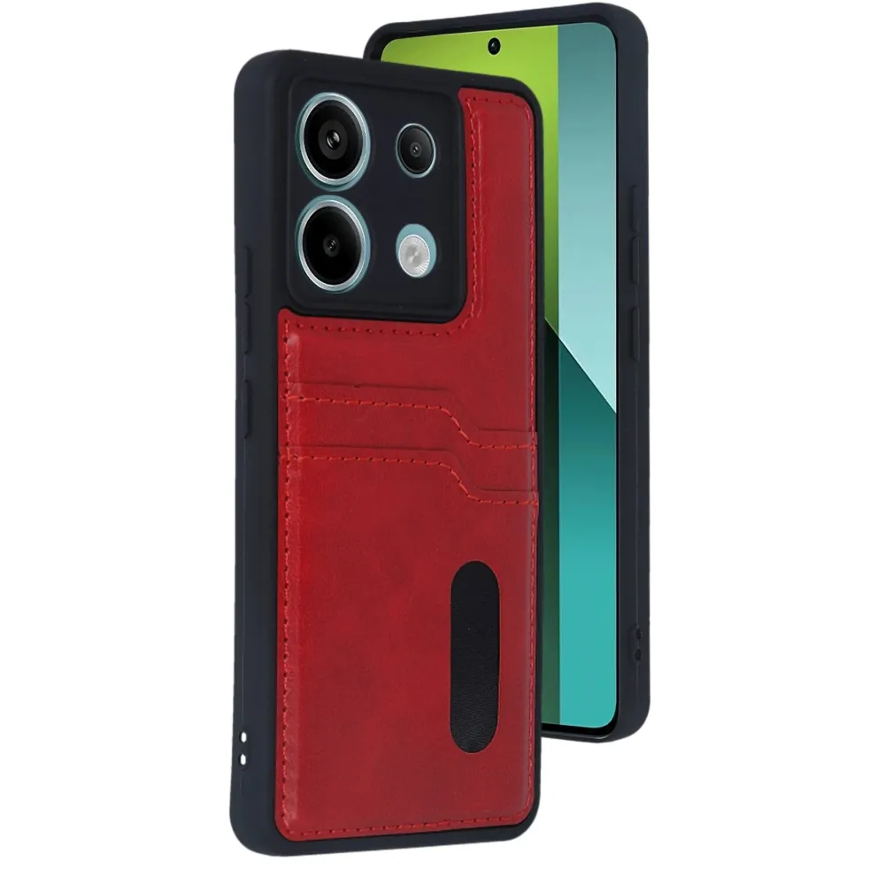 Newface Xiaomi Redmi Note 13 Pro 4G Kılıf Sara Kartvizitli Deri Kılıf - Kırmızı