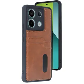 Newface Xiaomi Redmi Note 13 Pro 4G Kılıf Sara Kartvizitli Deri Kılıf - Taba