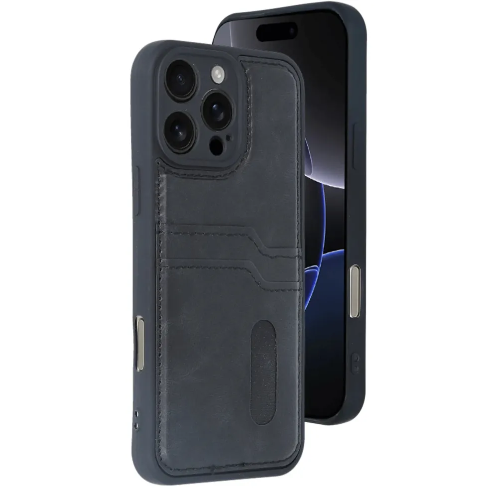 Newface Iphone 16 Pro Kılıf Sara Kartvizitli Deri Kılıf - Siyah