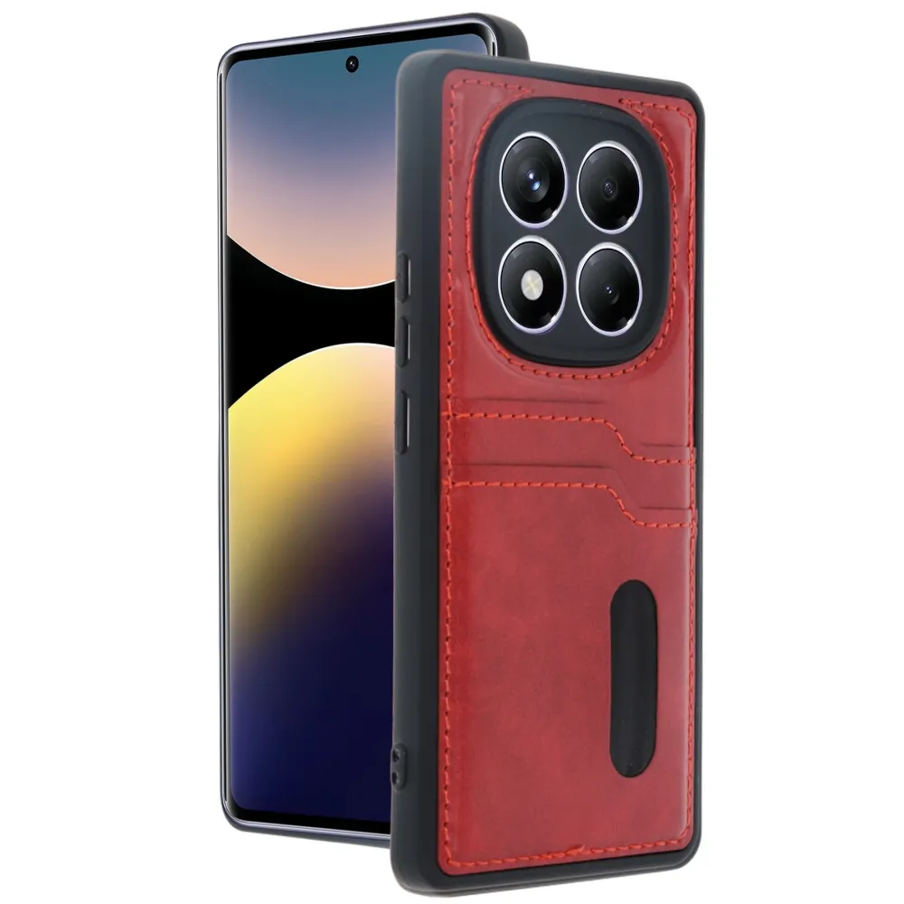 Newface Xiaomi Redmi Note 14 Pro 5G Kılıf Sara Kartvizitli Deri Kılıf - Kırmızı