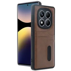 Newface Xiaomi Redmi Note 14 Pro 5G Kılıf Sara Kartvizitli Deri Kılıf - Taba