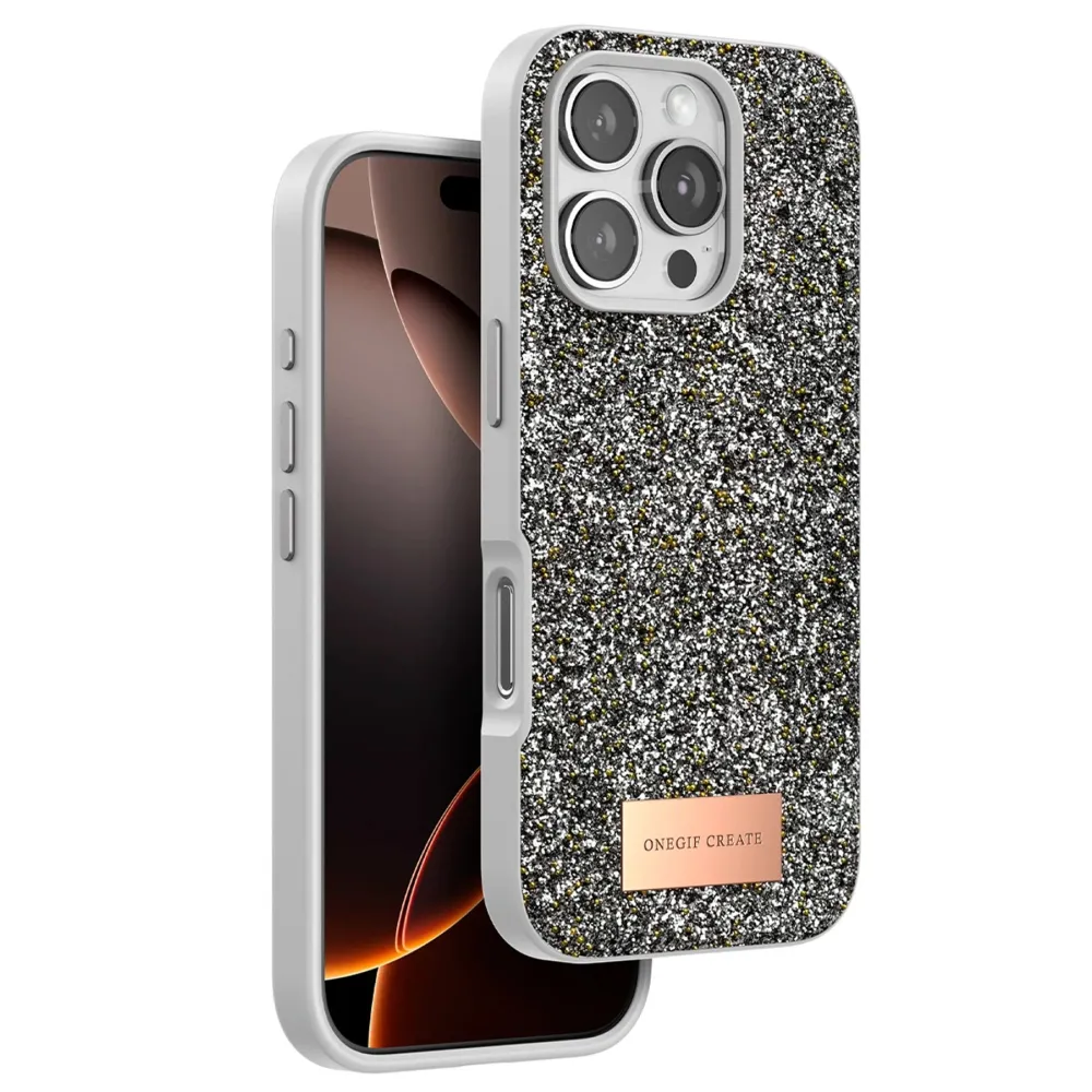 Onegif Iphone 16 Pro Bright Simli Kapak - Gümüş