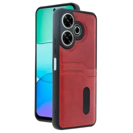 Newface Xiaomi Redmi 13 4G Kılıf Sara Kartvizitli Deri Kılıf - Kırmızı