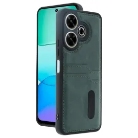 Newface Xiaomi Redmi 13 4G Kılıf Sara Kartvizitli Deri Kılıf - Koyu Yeşil