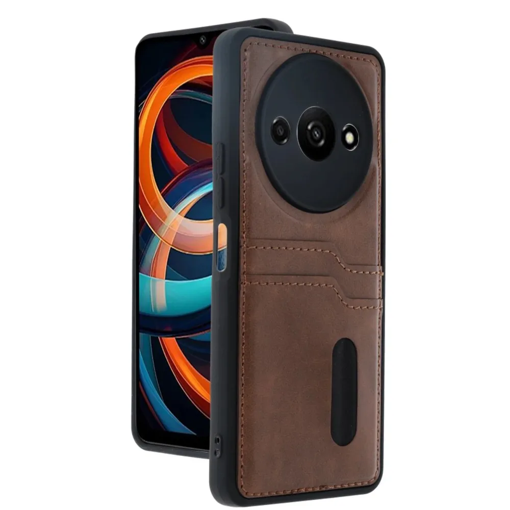 Newface Xiaomi Redmi A3 4G Kılıf Sara Kartvizitli Deri Kılıf - Taba