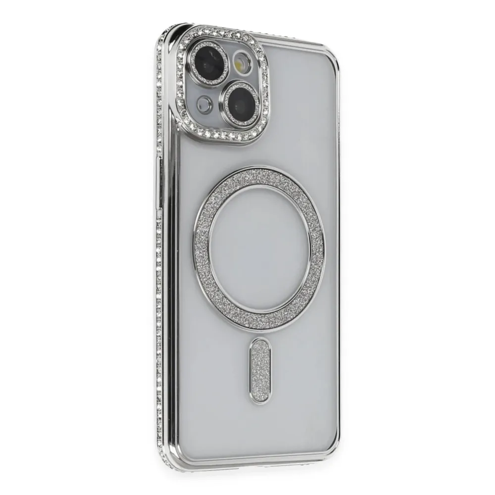 Newface Iphone 13 Kılıf Joke Simli Magneticsafe Kılıf - Gümüş