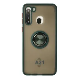 Newface Samsung Galaxy A21 Kılıf Montreal Yüzüklü Silikon Kapak - Yeşil