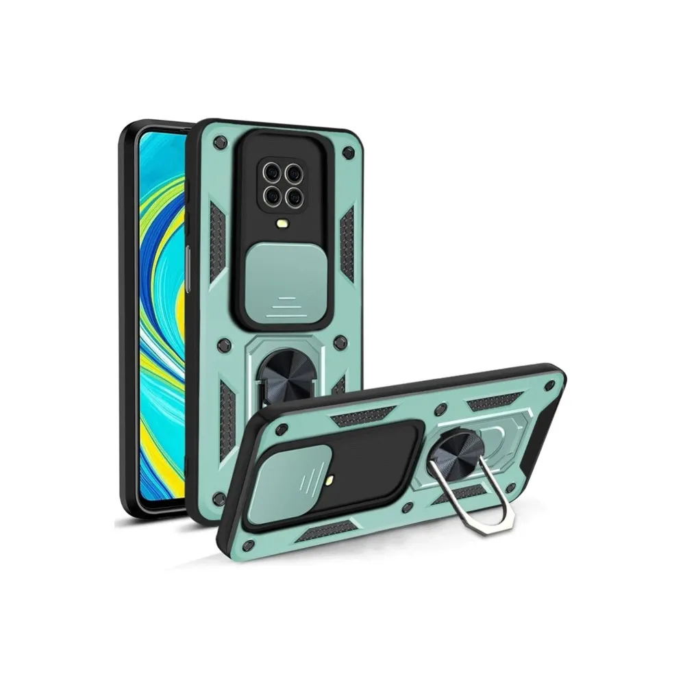 Newface Xiaomi Redmi Note 9 Pro Kılıf Pars Lens Yüzüklü Silikon - Yeşil