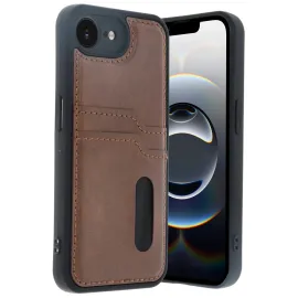 Newface iPhone 16E Kılıf Sara Kartvizitli Deri Kılıf - Taba