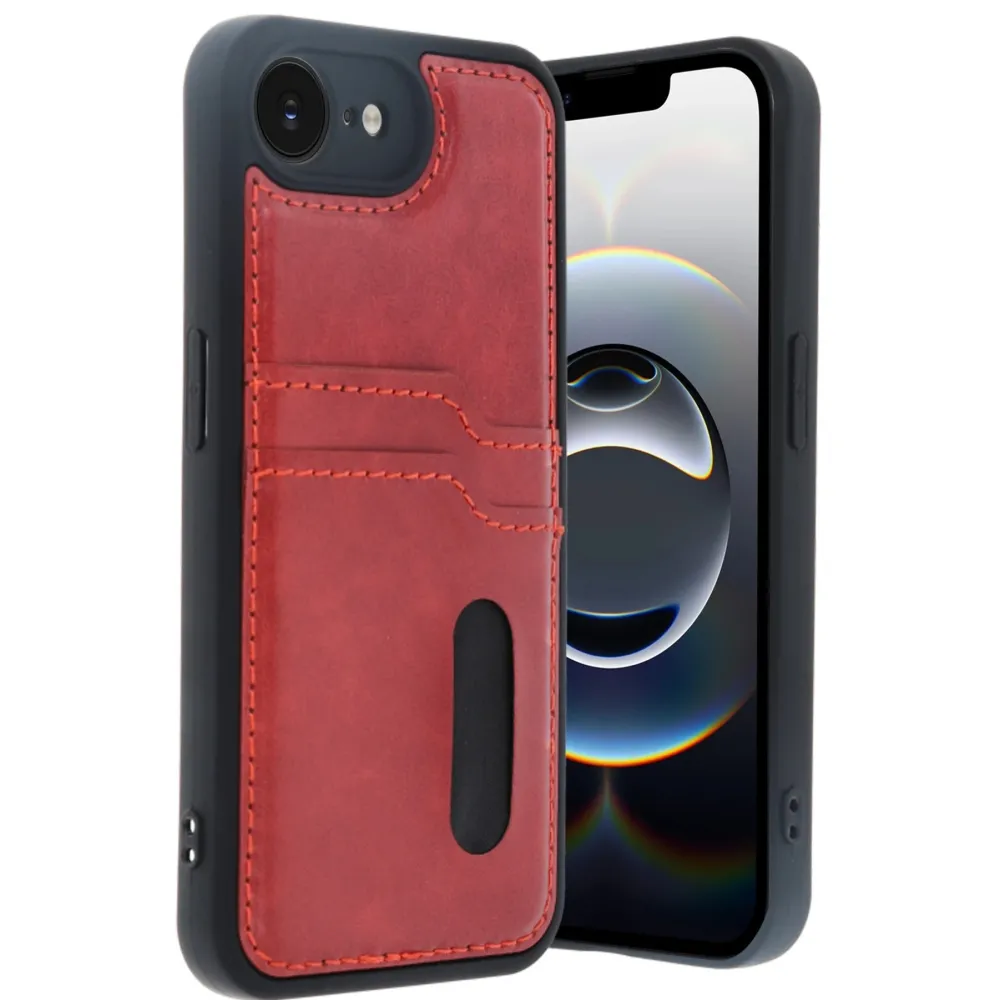 Newface Iphone 16E Kılıf Sara Kartvizitli Deri Kılıf - Kırmızı