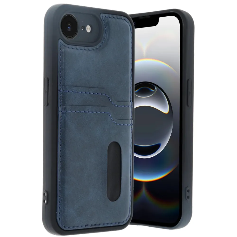 Newface Iphone 16E Kılıf Sara Kartvizitli Deri Kılıf - Lacivert