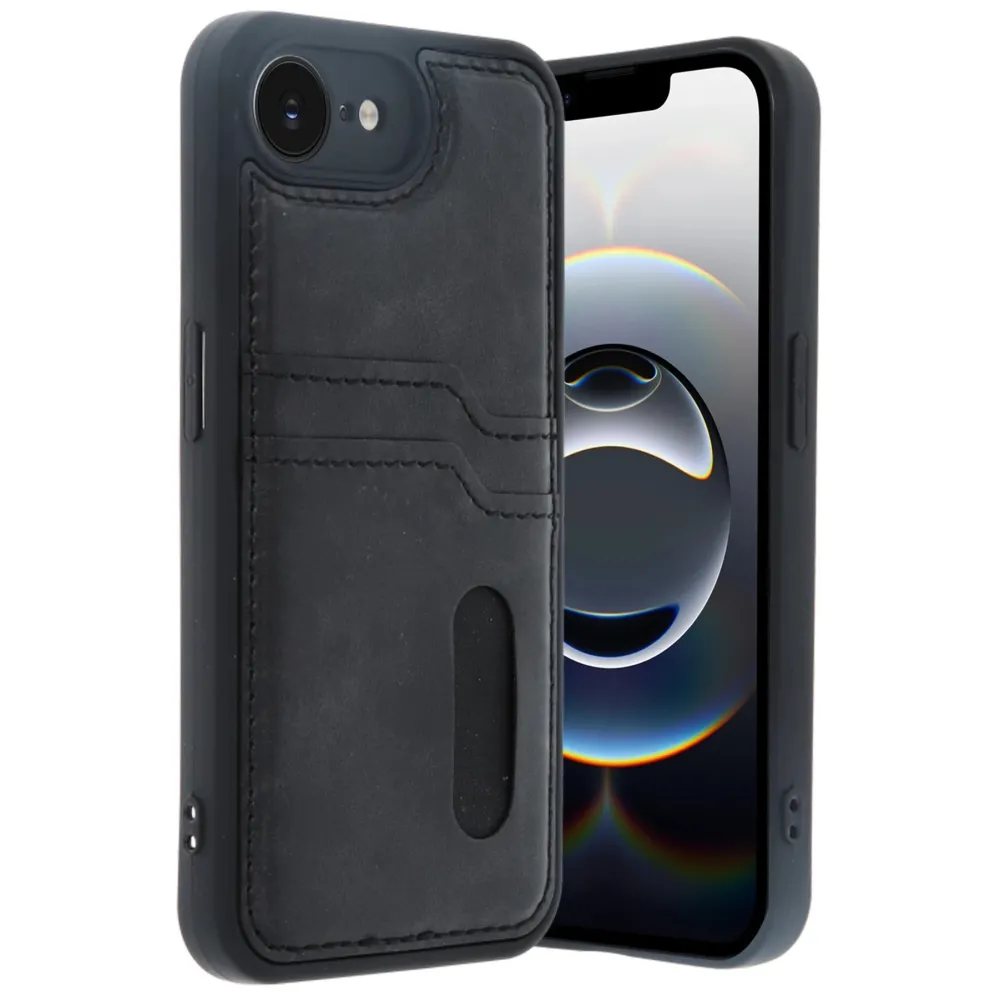 Newface Iphone 16E Kılıf Sara Kartvizitli Deri Kılıf - Siyah