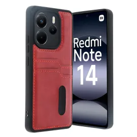 Newface Xiaomi Redmi Note 14 4G Kılıf Sara Kartvizitli Deri Kılıf - Kırmızı
