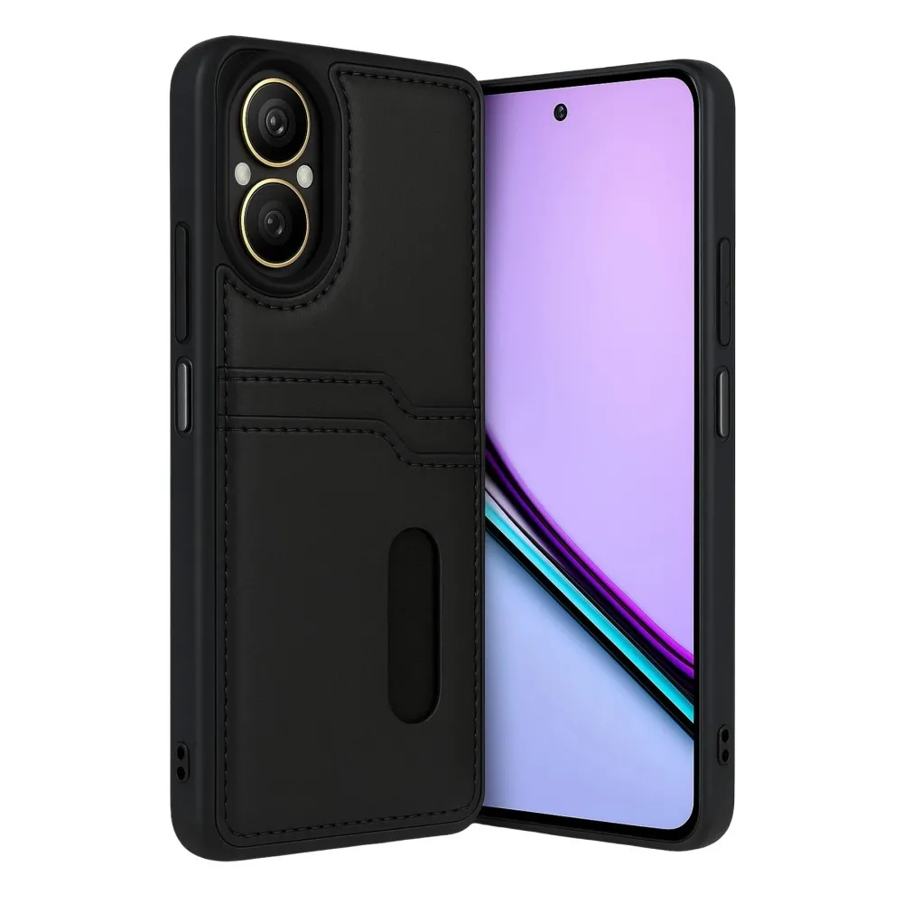 Newface Realme 12 Lite Kılıf Sara Kartvizitli Deri Kılıf - Siyah