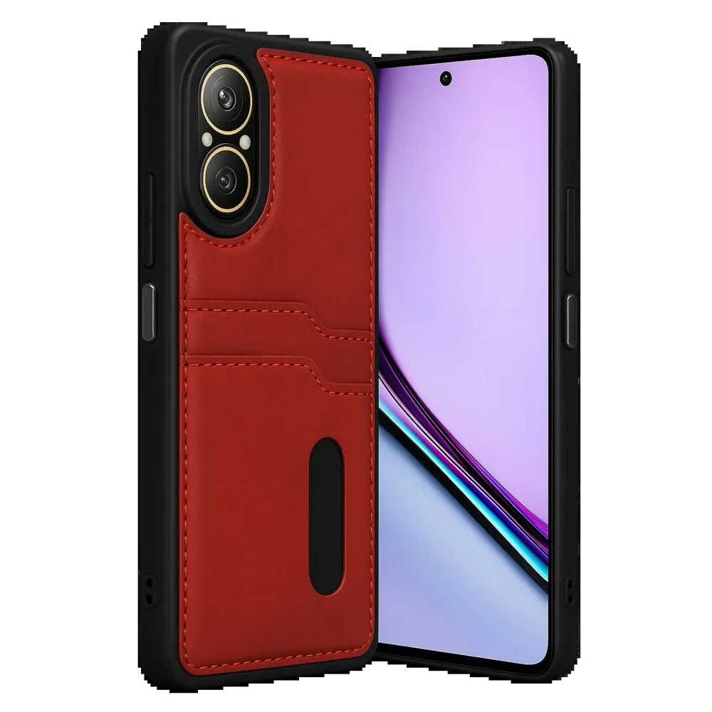 Newface Realme 12 Lite Kılıf Sara Kartvizitli Deri Kılıf - Kırmızı