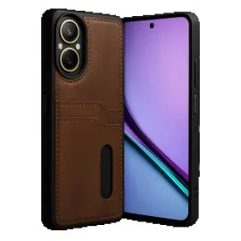 Newface Realme 12 Lite Kılıf Sara Kartvizitli Deri Kılıf - Taba