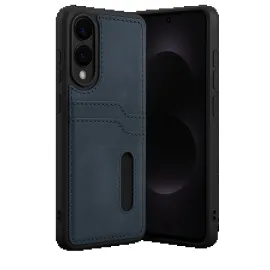 Newface Samsung Galaxy S25 Edge Sara Kartvizitli Deri Kılıf - Lacivert