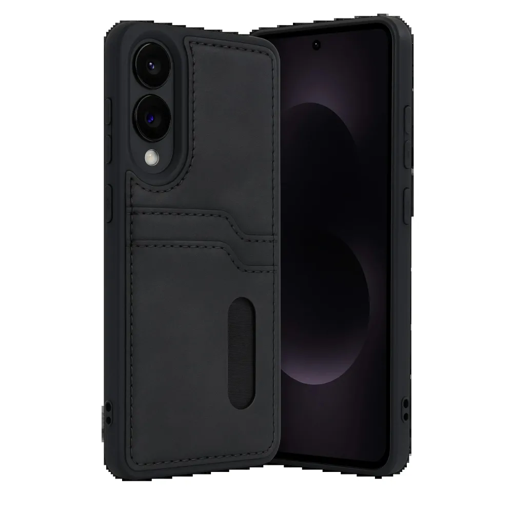 Newface Samsung Galaxy S25 Edge Sara Kartvizitli Deri Kılıf - Siyah