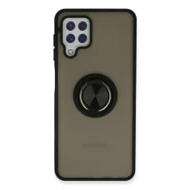 Newface Samsung Galaxy A22 Kılıf Montreal Yüzüklü Silikon Kapak - Siyah