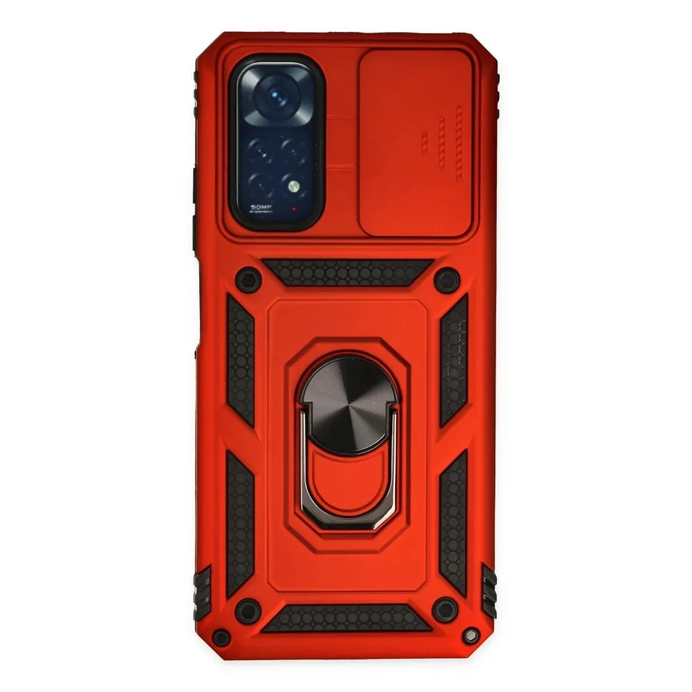 Newface Xiaomi Redmi Note 11 Kılıf Pars Lens Yüzüklü Silikon - Kırmızı