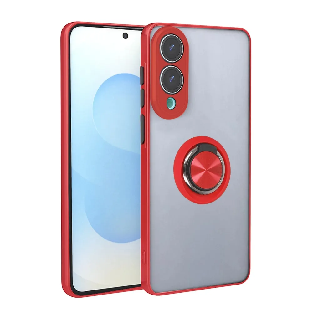 Newface Samsung Galaxy S25 Edge Kılıf Montreal Yüzüklü Silikon Kapak - Kırmızı