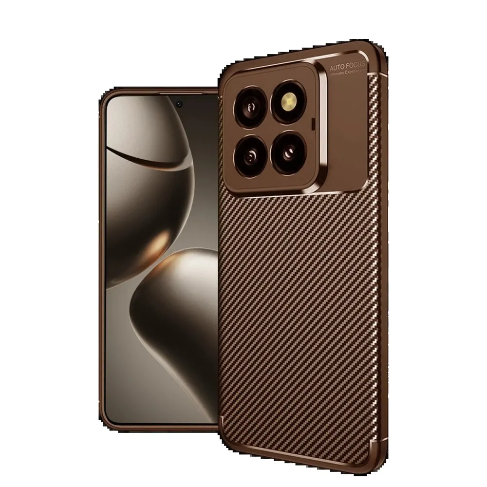 Newface Xiaomi Mi 14T Pro Kılıf Auto Focus Karbon Kapak - Kahverengi