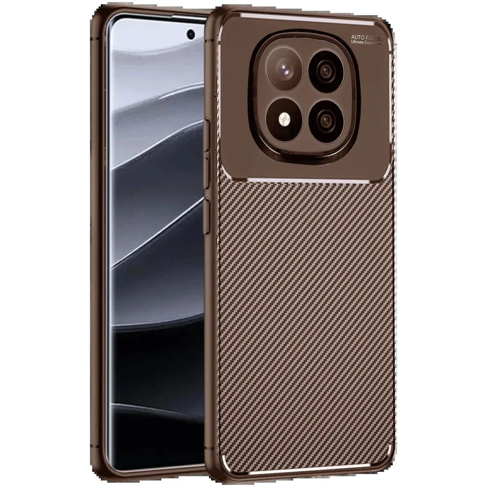 Newface Xiaomi Redmi Note 14 Pro Plus Kılıf Auto Focus Karbon Kapak - Kahverengi