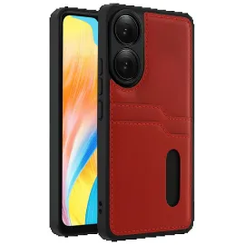 Newface Oppo A38 Sara Kartvizitli Deri Kılıf - Kırmızı