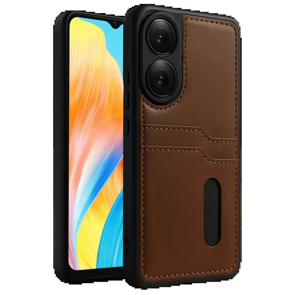 Newface Oppo A38 Sara Kartvizitli Deri Kılıf - Taba