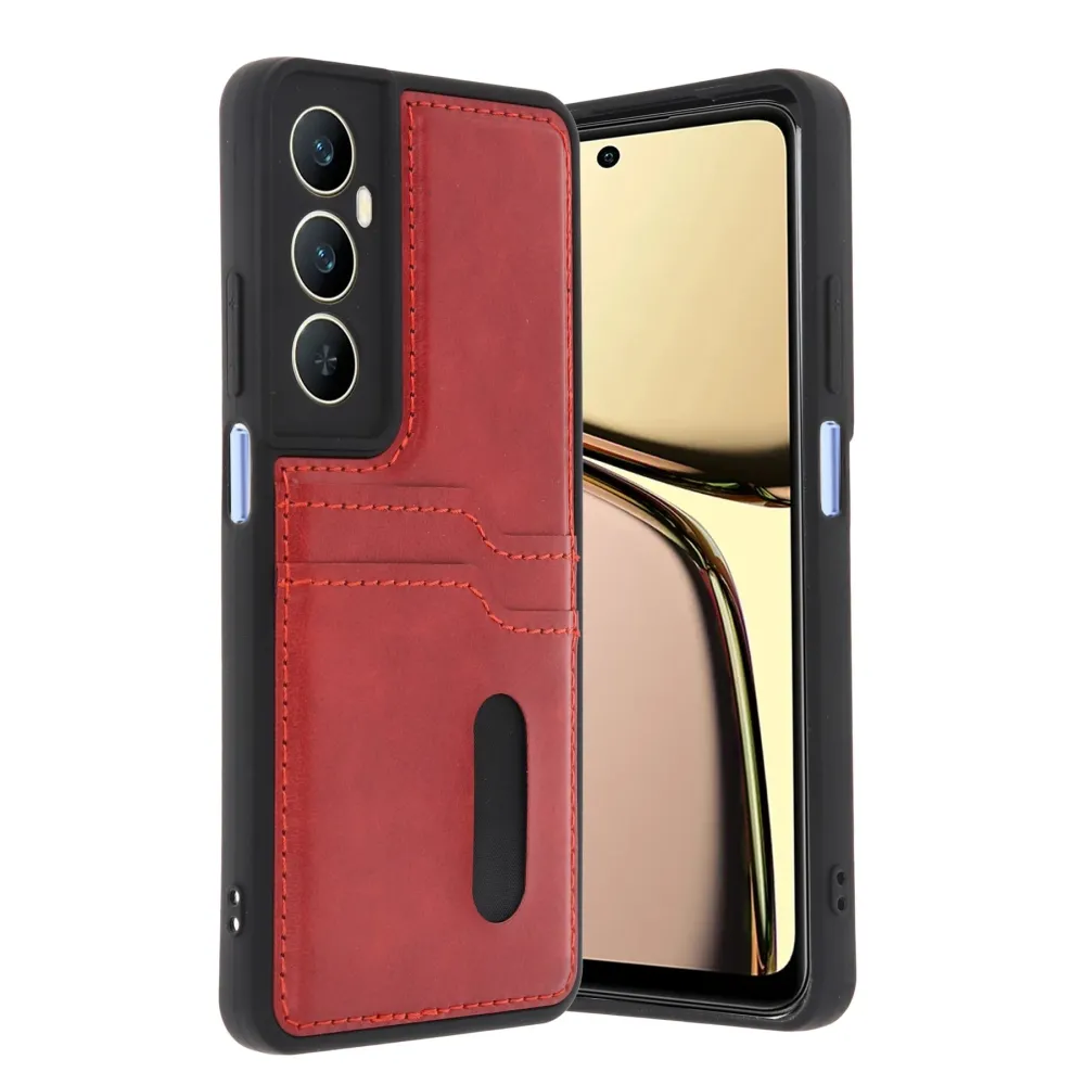 Newface Realme C65 Sara Kartvizitli Deri Kılıf - Kırmızı