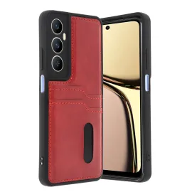 Newface Realme C65 Sara Kartvizitli Deri Kılıf - Kırmızı