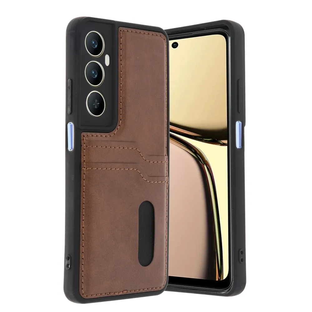 Newface Realme C65 Sara Kartvizitli Deri Kılıf - Taba