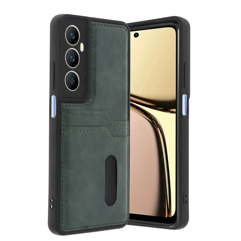 Newface Realme C65 Sara Kartvizitli Deri Kılıf - Yeşil