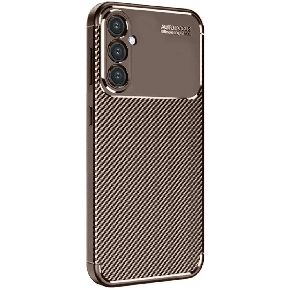 Newface Samsung Galaxy S24 Fe Kılıf Auto Focus Karbon Kapak - Kahverengi