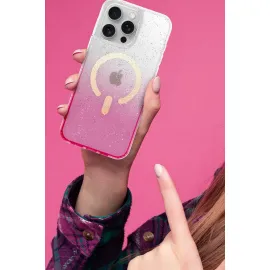 Newface Apple Iphone 16E Pummel Shiny Magsafe Kapak - Pembe