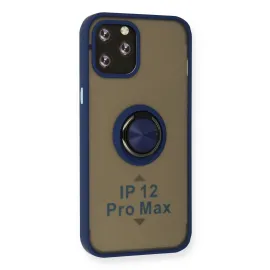 Newface Iphone 12 Pro Max Kılıf Montreal Yüzüklü Silikon Kapak - Lacivert