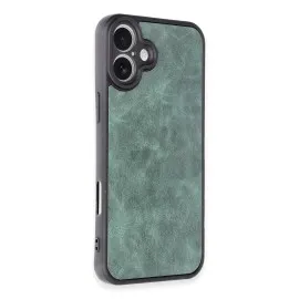 Newface Iphone 16 Plus Kılıf Aras Deri Kapak - Koyu Yeşil