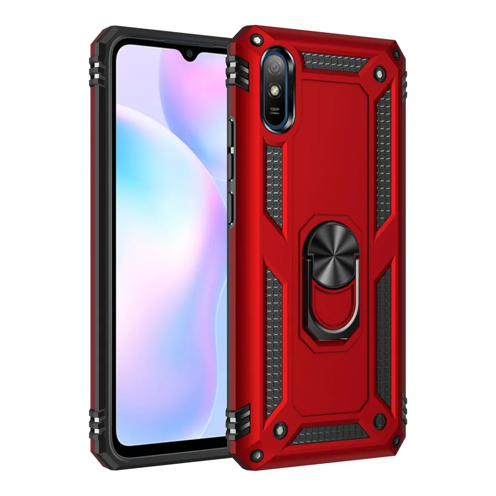 Newface Xiaomi Redmi 9A Kılıf Sofya Yüzüklü Silikon Kapak - Kırmızı