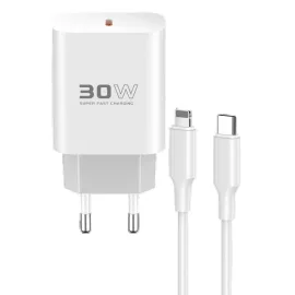 Konfulon C87C 30W Type-C Çıkışlı Ekstra DL50 1M Type-C to Lightning Kablolu PD Şarj Cihazı - Beyaz