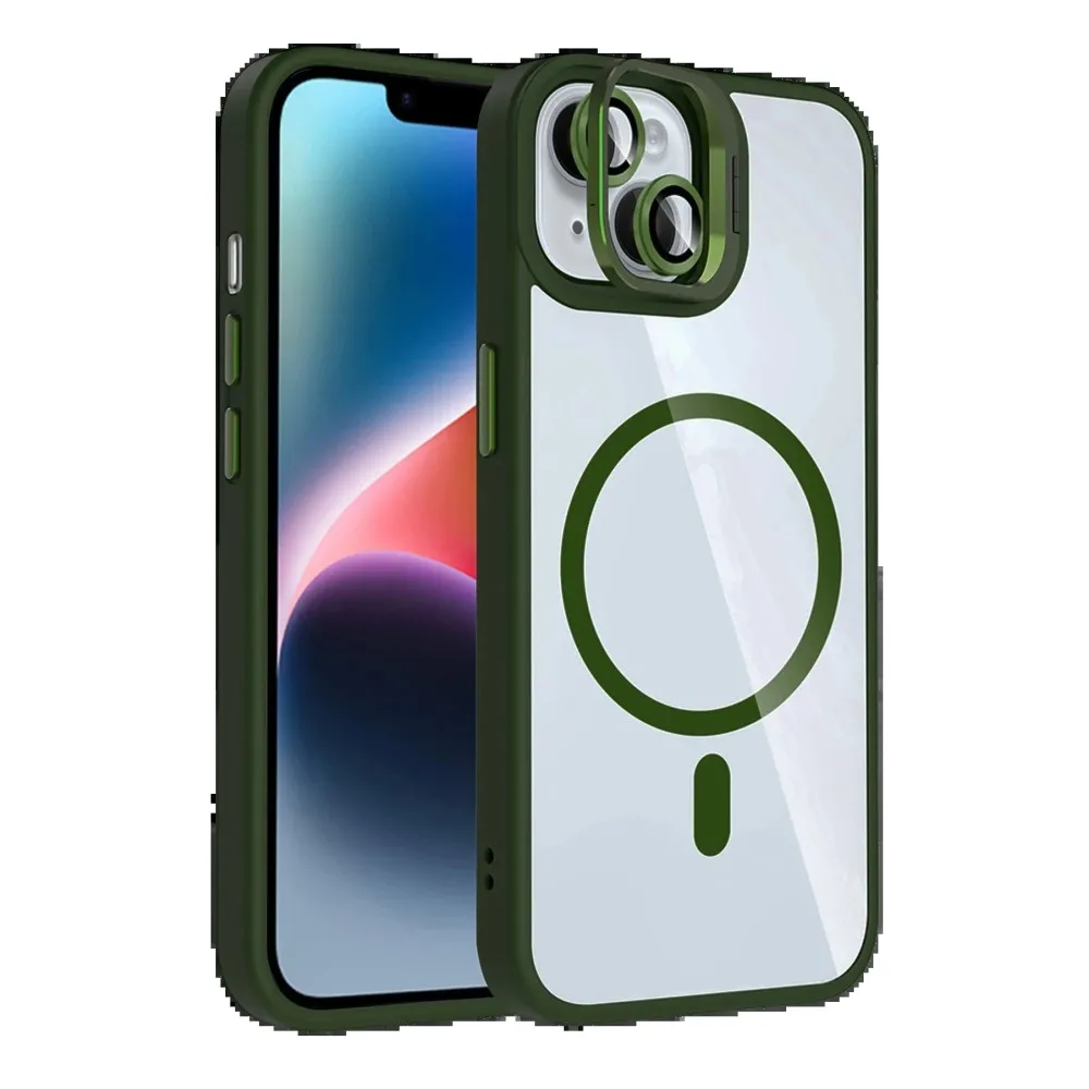 Joko Apple Iphone 14 Remim Lensli Magsafe Standlı Kapak - Koyu Yeşil
