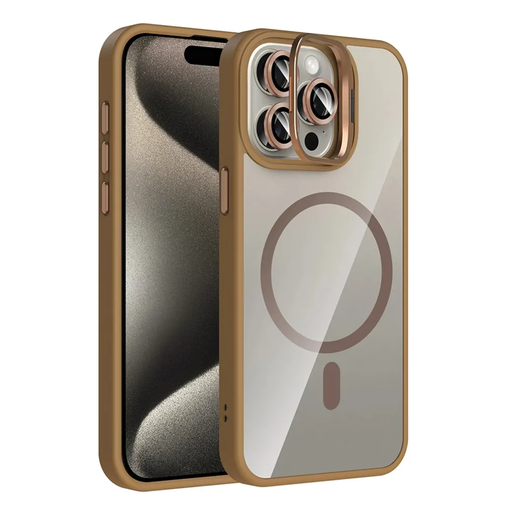 Joko Apple Iphone 14 Pro Max Remim Lensli Magsafe Standlı Kapak - Kahverengi