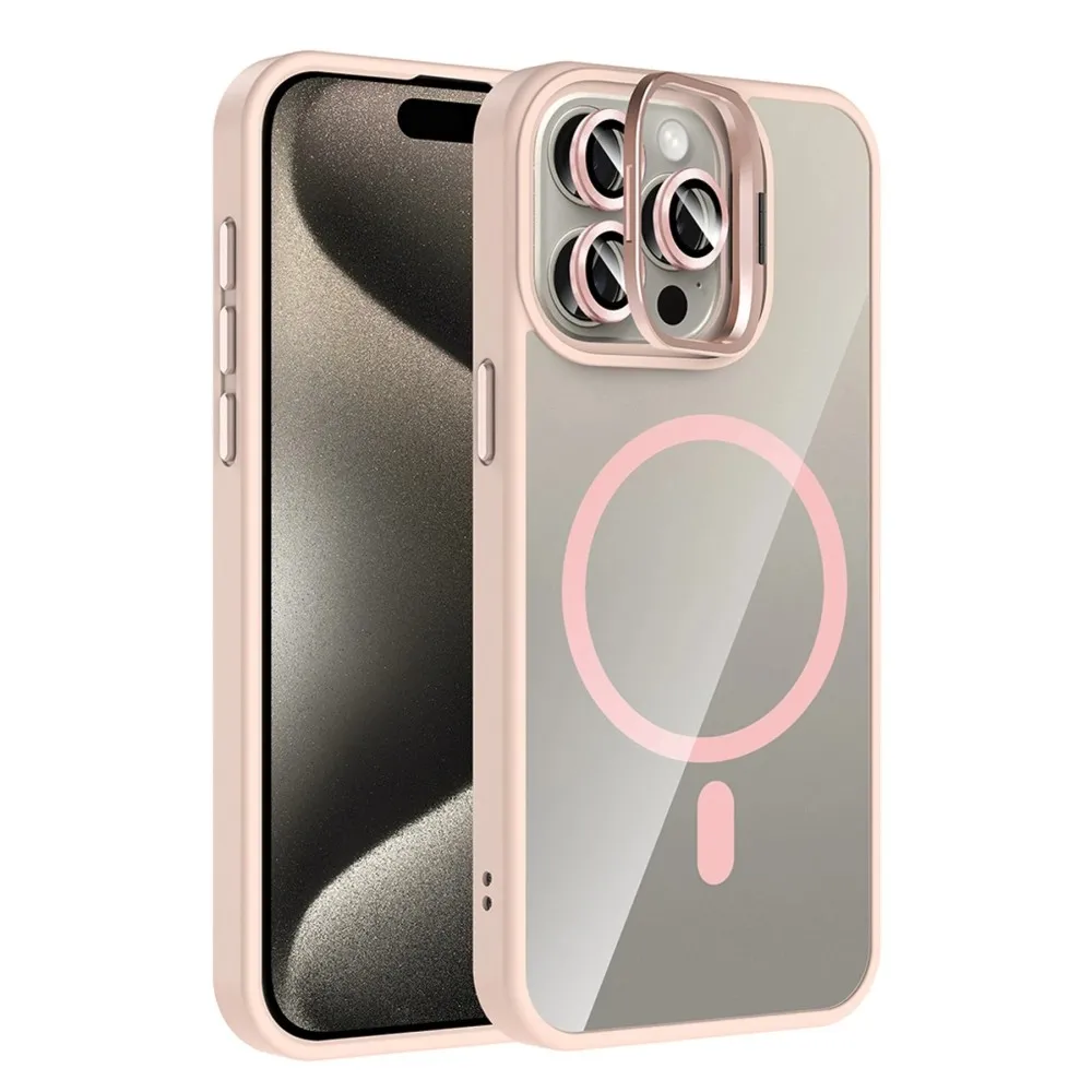 Joko Apple Iphone 15 Pro Max Remim Lensli Magsafe Standlı Kapak - Pembe