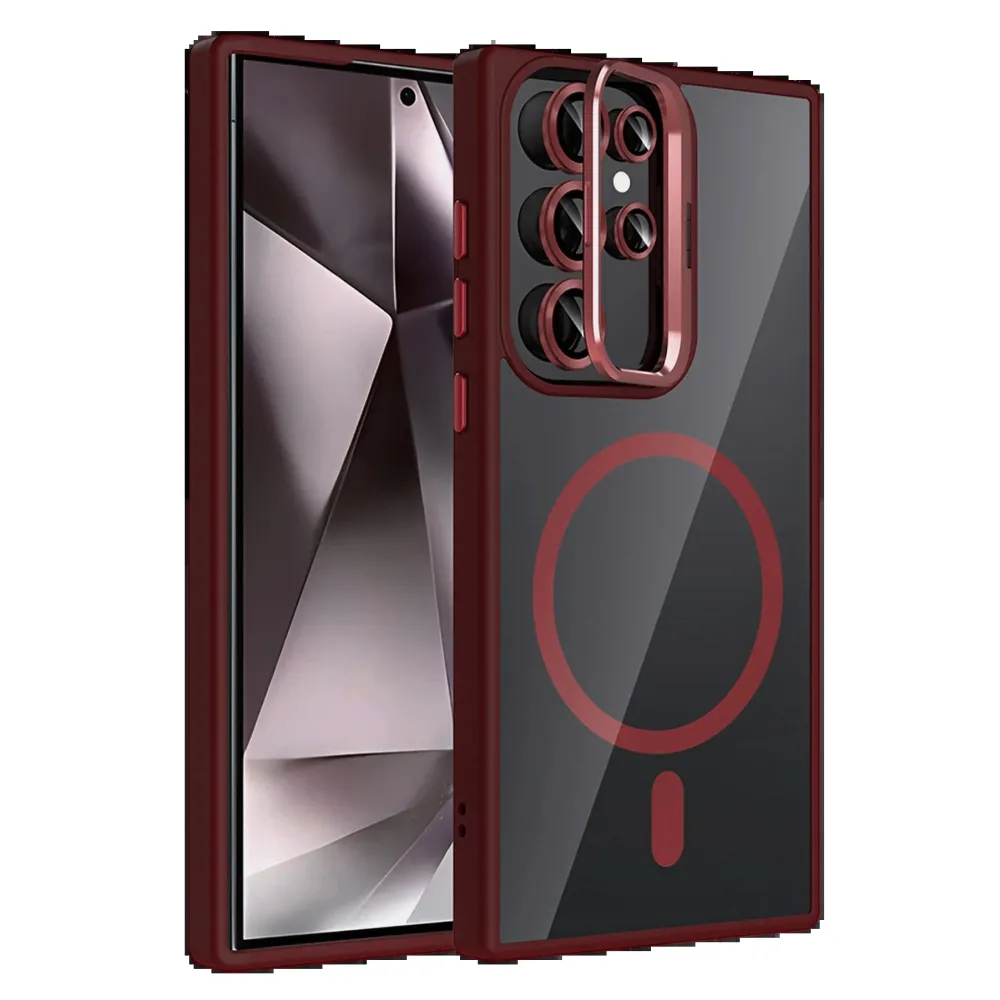 Joko Samsung Galaxy S24 Ultra Remim Lensli Magsafe Standlı Kapak - Bordo