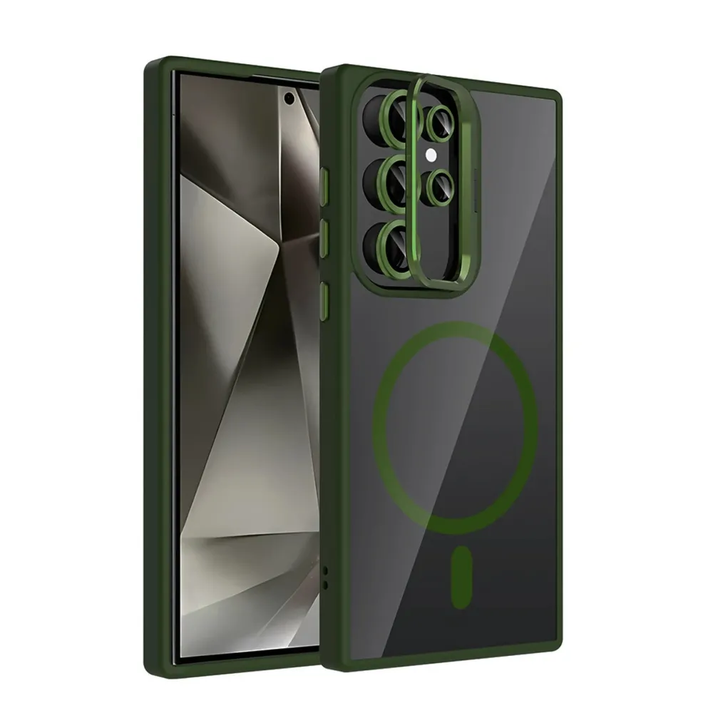 Joko Samsung Galaxy S24 Ultra Remim Lensli Magsafe Standlı Kapak - Koyu Yeşil