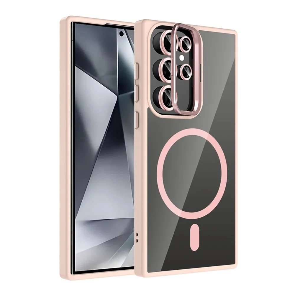 Joko Samsung Galaxy S25 Ultra Remim Lensli Magsafe Standlı Kapak - Pembe