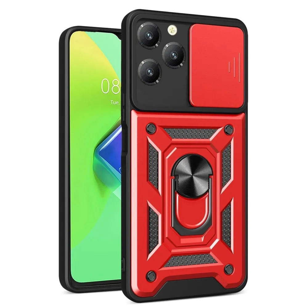 Newface İnfinix Hot 40 Pro Kılıf Pars Lens Yüzüklü Silikon - Kırmızı