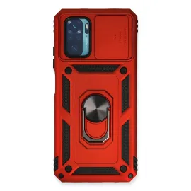 Newface Xiaomi Redmi Note 10 Kılıf Pars Lens Yüzüklü Silikon - Kırmızı