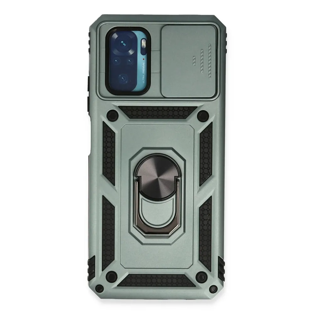 Newface Xiaomi Redmi Note 10 Kılıf Pars Lens Yüzüklü Silikon - Yeşil